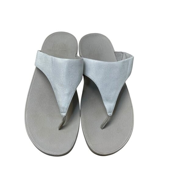 Fitflop LULU Platform Wedge Sandals SILVER Women’s Size 10 Comfort Wide Casual - Picture 1 of 7